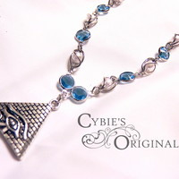 Eye of Ra white pearl and light blue necklace - Thumbnail 1