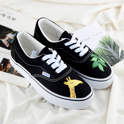 Harajuku graffiti giraffe leaves hand-painted shoes