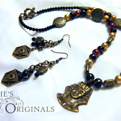 Egyptian crown necklace and earring set