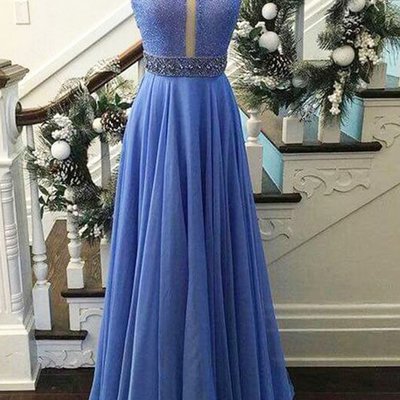 Halter neckline prom dress,blue evening dress,sexy open back graduation dress