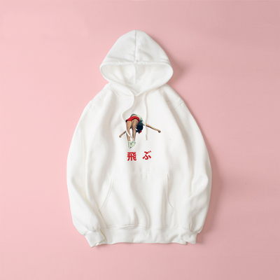 JAPANESE FLYING SCHOOL GIRL HOODIE IN WHITE