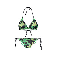 Adjustable Green Leaves Bikini Set - Thumbnail 2