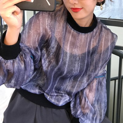 See-through long sleeve chiffon t-shirt