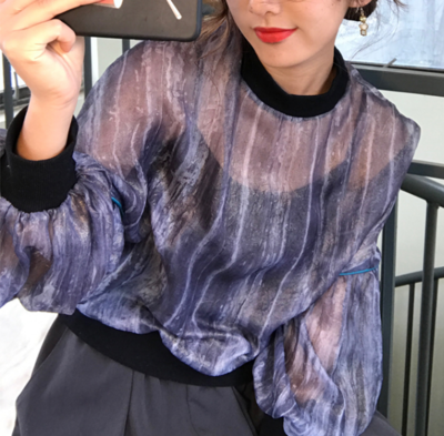 See-through Long Sleeve Chiffon T-shirt