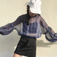 See-through Long Sleeve Chiffon T-shirt - Thumbnail 2