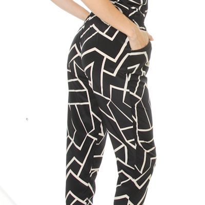 Geometric print two tone tube top jumpsuit