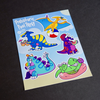 Prehistoric pool party sticker sheet