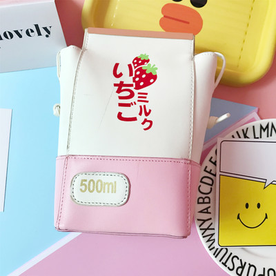 Harajuku lovely strawberry milk box messenger bag - Thumbnail 3