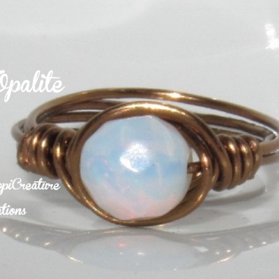 Milky opalite in bronze ring