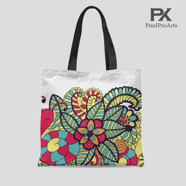 Doodle floral Tote Bag  / Gift for her / shopper bag / fashion bag / printed tote bag / modern bag / trending tote bag