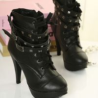 Sexy Black Studded High Heel Boots - Thumbnail 4