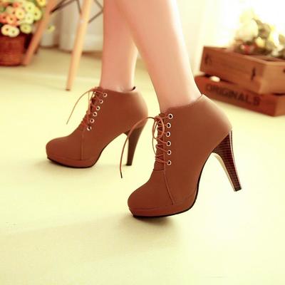 Brown lace up high heels ankle boots