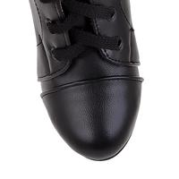 Spring Autumn Round Toe Lace Up Chunky High Heels Black Leather Short Buckle Martens Boots - Thumbnail 3