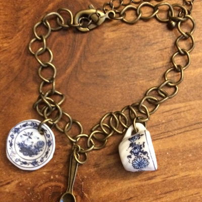 Blue and white tea cup charm bracelet