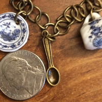 Blue and White Tea Cup Charm Bracelet - Thumbnail 1