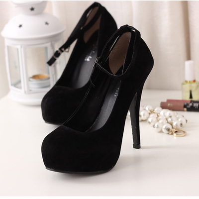 Stiletto black ankle strap pumps