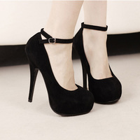 Stiletto Black Ankle Strap Pumps - Thumbnail 1