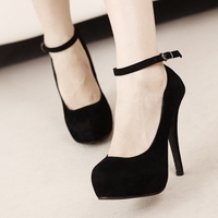 Stiletto Black Ankle Strap Pumps - Thumbnail 2