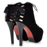 Cute Black High Heel Boots with Lace Detail - Thumbnail 1