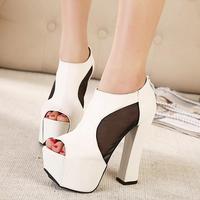 Female fashion sexy nightclub mesh high-heeled shoes with piscine mouth and chunky heel - Thumbnail 3