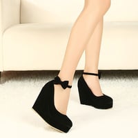 Wedges Black Suede Ankle Strap Pumps - Thumbnail 1