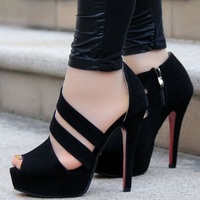 New Stylish Handmade Black Straps High Heel Sandals - Thumbnail 2