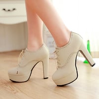 Sweet Lace-up High Heels, Lace-up High Heels for Girls, High Heels Shoes - Thumbnail 1