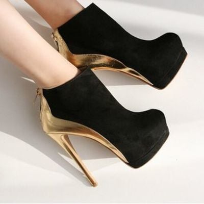 Sexy black and gold high heel booties