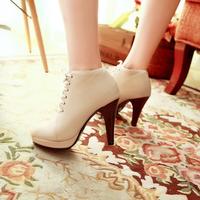 Lace up Beige Ankle Boots - Thumbnail 2