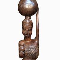 Hand Carved African Woman Carrying Earthen Pot, Traditional Ghanaian Sculpture   - Thumbnail 3