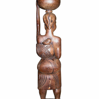 Hand Carved African Woman Carrying Earthen Pot, Traditional Ghanaian Sculpture   - Thumbnail 4