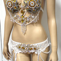 Yellow Daisy Flower Samba Bra with Garter Cosplay Dance Costume Rave Bra Rave Wear Halloween Burlesque Show Girl - Thumbnail 2