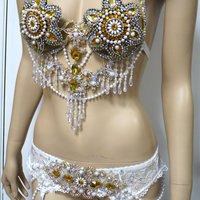 Yellow Daisy Flower Samba Bra with Garter Cosplay Dance Costume Rave Bra Rave Wear Halloween Burlesque Show Girl - Thumbnail 4