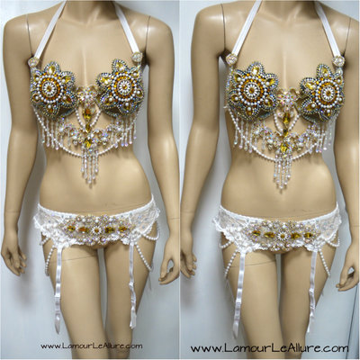 Yellow Daisy Flower Samba Bra with Garter Cosplay Dance Costume Rave Bra Rave Wear Halloween Burlesque Show Girl