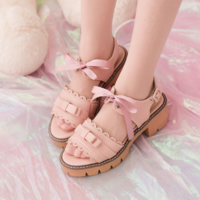 Bowknot Lace up Heel Sandals - Thumbnail 1