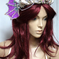 Purple Scale Siren Tiara Mermaid Crown Cosplay Dance Costume Halloween Burlesque Show Girl Photo Prop - Thumbnail 3