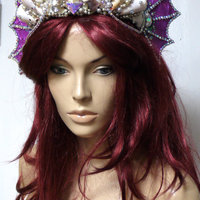 Purple Scale Siren Tiara Mermaid Crown Cosplay Dance Costume Halloween Burlesque Show Girl Photo Prop - Thumbnail 2