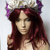 Purple Scale Siren Tiara Mermaid Crown Cosplay Dance Costume Halloween Burlesque Show Girl Photo Prop - Thumbnail 4