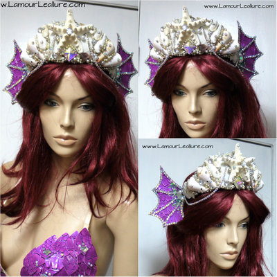 Purple scale siren tiara mermaid crown cosplay dance costume halloween burlesque show girl photo prop