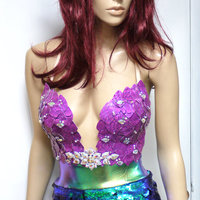 Disney Princess Ariel Iridescent Dragon Scale Mermaid Siren Cosplay Dance Costume Rave Bra Wear Halloween - Thumbnail 2