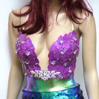 Disney Princess Ariel Iridescent Dragon Scale Mermaid Siren Cosplay Dance Costume Rave Bra Wear Halloween - Thumbnail 3