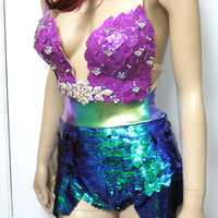 Disney Princess Ariel Iridescent Dragon Scale Mermaid Siren Cosplay Dance Costume Rave Bra Wear Halloween - Thumbnail 1