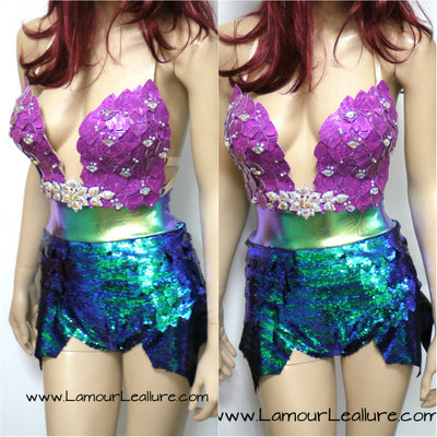 Disney princess ariel iridescent dragon scale mermaid siren cosplay dance costume rave bra wear halloween