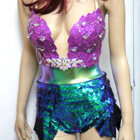 Disney Princess Ariel Iridescent Dragon Scale Mermaid Siren Cosplay Dance Costume Rave Bra Wear Halloween - Thumbnail 2