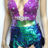 Disney Princess Ariel Iridescent Dragon Scale Mermaid Siren Cosplay Dance Costume Rave Bra Wear Halloween - Thumbnail 4