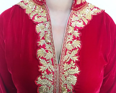 Red Velvet Suit with Gold Threadwork Details