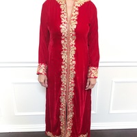 Red Velvet Suit with Gold Threadwork Details - Thumbnail 1