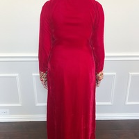 Red Velvet Suit with Gold Threadwork Details - Thumbnail 2