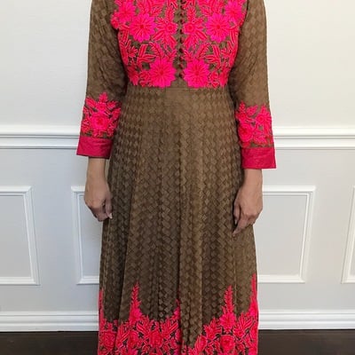 Brown anarkali with hot pink contrast details