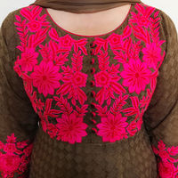 Brown Anarkali with Hot Pink Contrast Details - Thumbnail 1